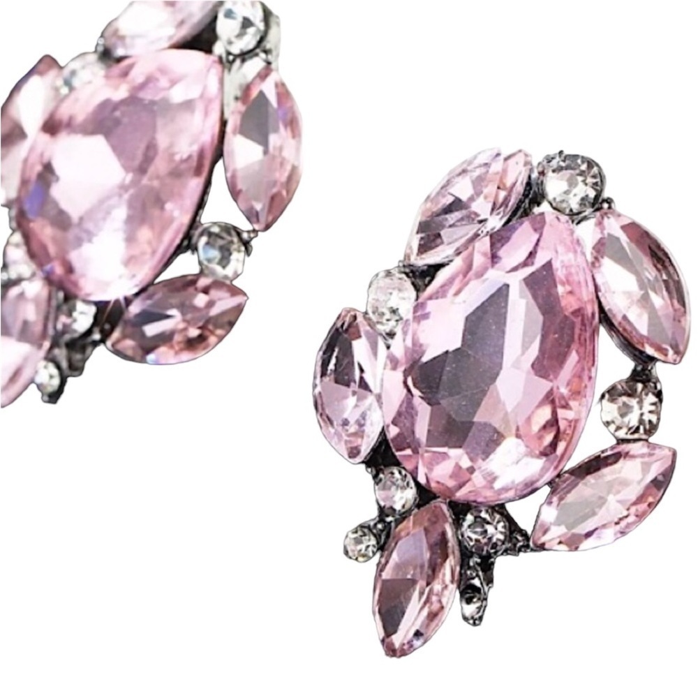 Pink Statement Earrings, PINK CRYSTAL POSTS #116